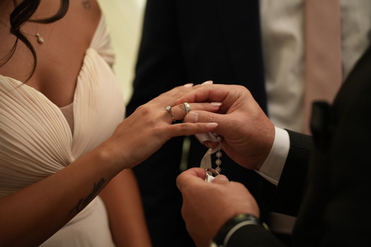 A couple exchanging rings